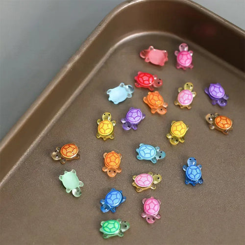 100Pcs 3D Night Glow Dopamine Colored Miniature Turtle Nail Charms