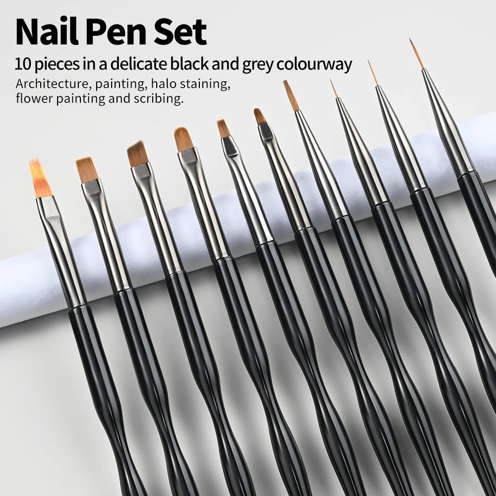 10‑Piece Nail Art Brush Pen Set – UV Gel Liner & Detail Brushes for Acrylic, Gel Polish, DIY Manicure & Professional Nail Designs
