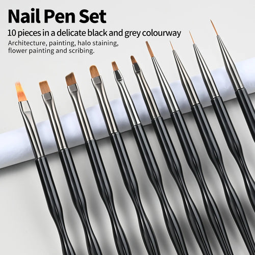 10‑Piece Nail Art Brush Pen Set – UV Gel Liner & Detail Brushes for Acrylic, Gel Polish, DIY Manicure & Professional Nail Designs